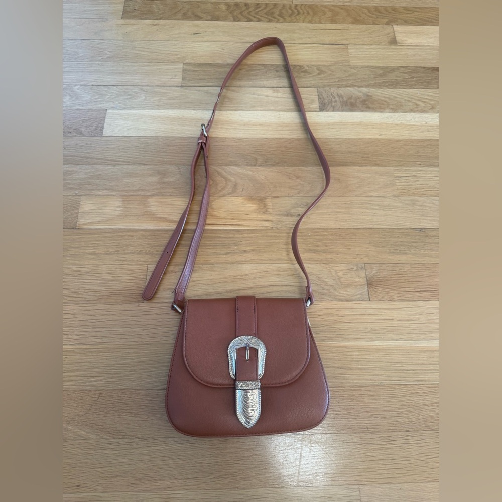 Vintage Style Western Buckle Crossbody Bag - Brown Faux Leather Y2K Boho - Picture 2 of 10